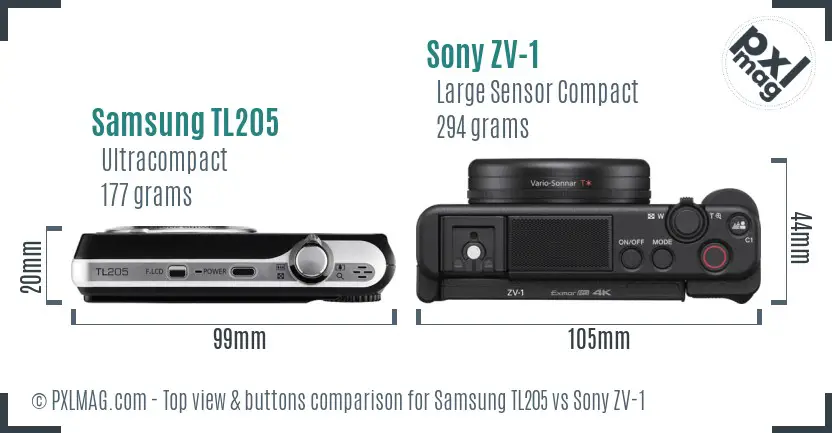 Samsung TL205 vs Sony ZV-1 top view buttons comparison Samsung TL205 vs Sony ZV-1 top view buttons comparison