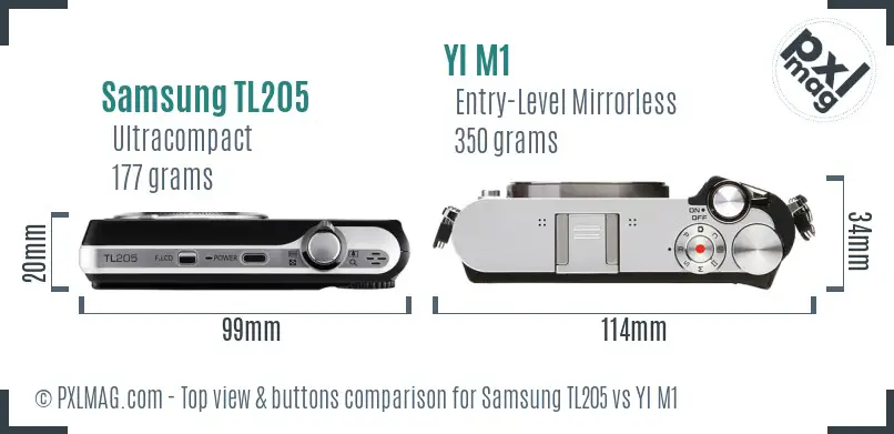 Samsung TL205 vs YI M1 top view buttons comparison Samsung TL205 vs YI M1 top view buttons comparison
