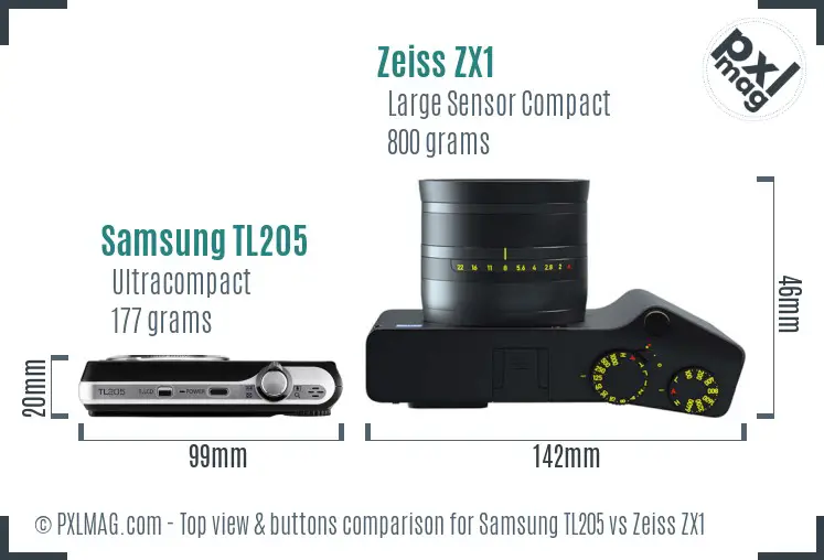 Samsung TL205 vs Zeiss ZX1 top view buttons comparison Samsung TL205 vs Zeiss ZX1 top view buttons comparison