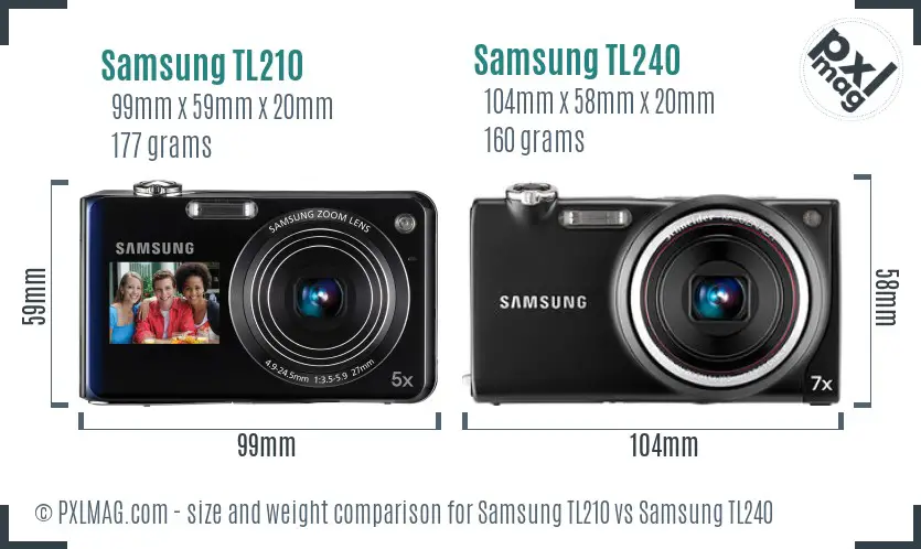Samsung TL210 vs Samsung TL240 size comparison