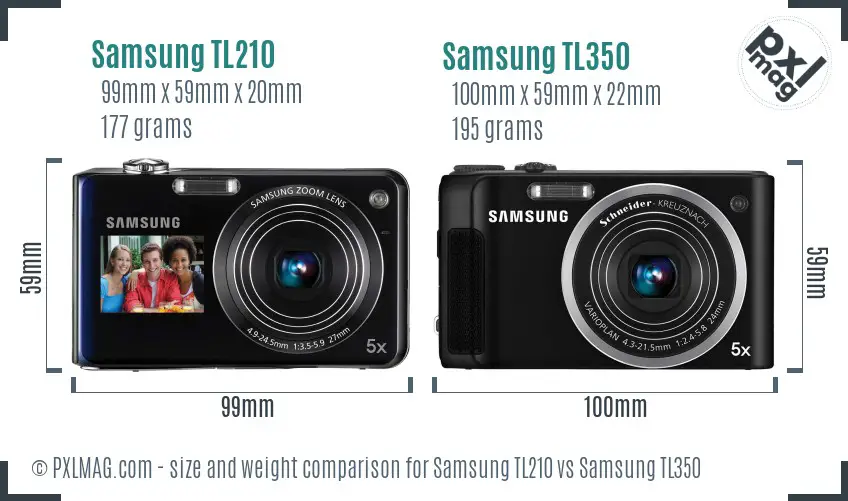Samsung TL210 vs Samsung TL350 size comparison
