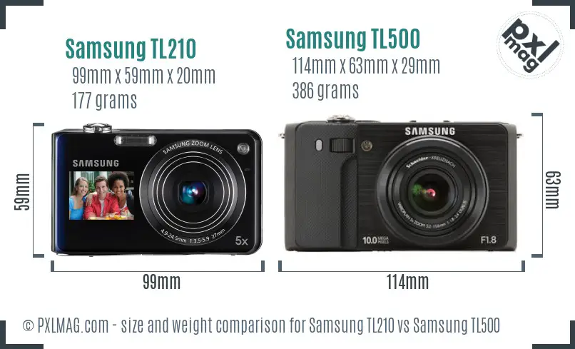 Samsung TL210 vs Samsung TL500 size comparison