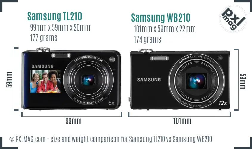 Samsung TL210 vs Samsung WB210 size comparison