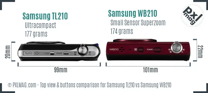 Samsung TL210 vs Samsung WB210 top view buttons comparison