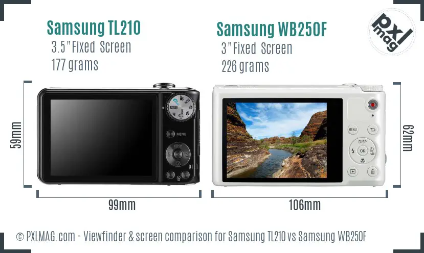 Samsung TL210 vs Samsung WB250F Screen and Viewfinder comparison