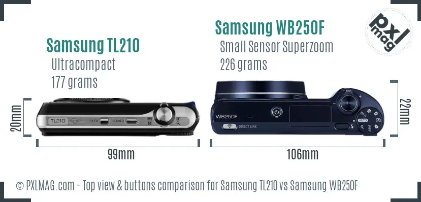Samsung TL210 vs Samsung WB250F top view buttons comparison