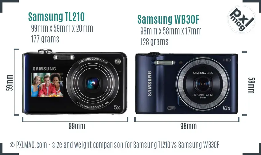 Samsung TL210 vs Samsung WB30F size comparison