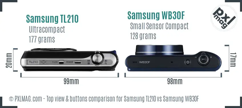 Samsung TL210 vs Samsung WB30F top view buttons comparison