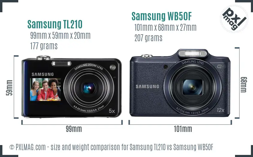 Samsung TL210 vs Samsung WB50F size comparison