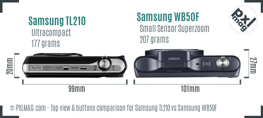 Samsung TL210 vs Samsung WB50F top view buttons comparison