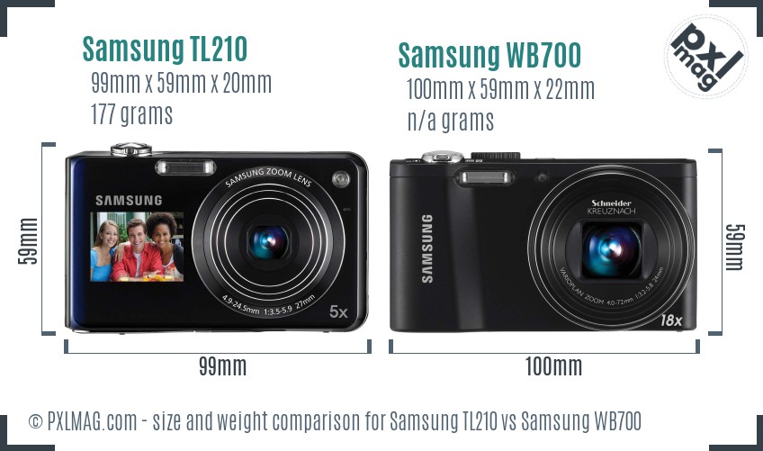 Samsung TL210 vs Samsung WB700 size comparison