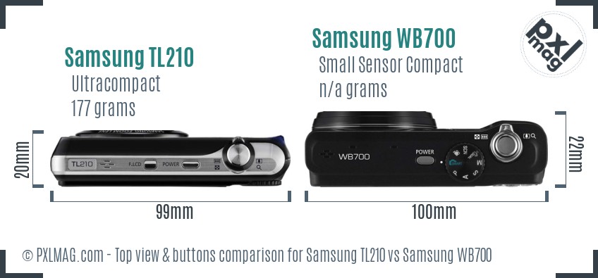 Samsung TL210 vs Samsung WB700 top view buttons comparison