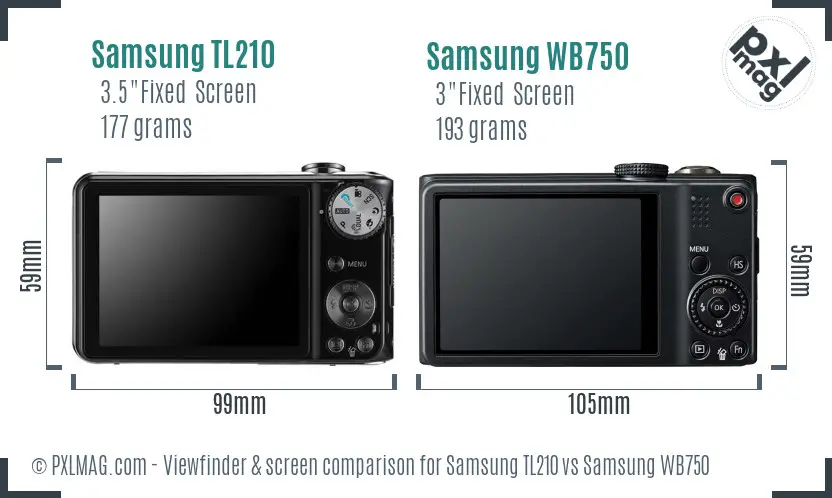 Samsung TL210 vs Samsung WB750 Screen and Viewfinder comparison