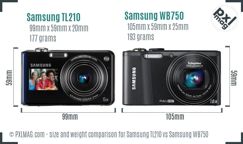 Samsung TL210 vs Samsung WB750 size comparison