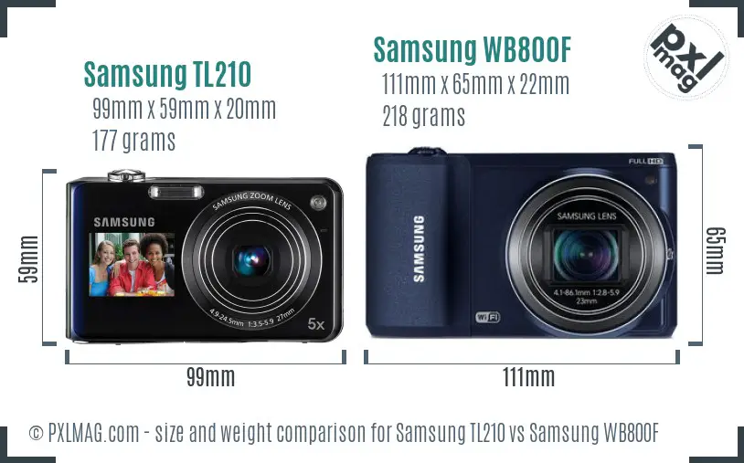 Samsung TL210 vs Samsung WB800F size comparison