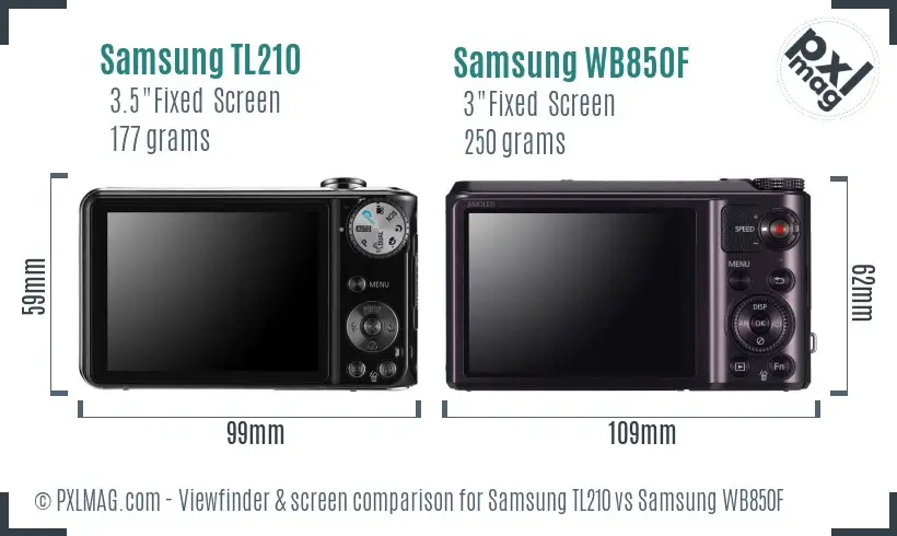 Samsung TL210 vs Samsung WB850F Screen and Viewfinder comparison