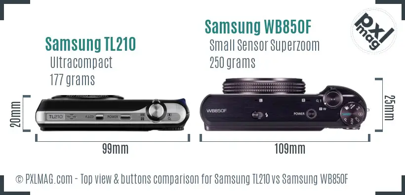 Samsung TL210 vs Samsung WB850F top view buttons comparison