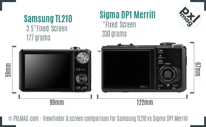 Samsung TL210 vs Sigma DP1 Merrill Screen and Viewfinder comparison