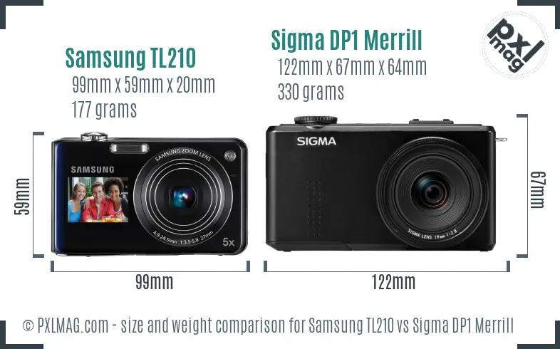 Samsung TL210 vs Sigma DP1 Merrill size comparison