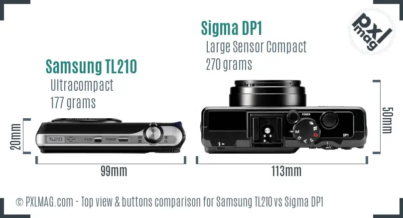 Samsung TL210 vs Sigma DP1 top view buttons comparison