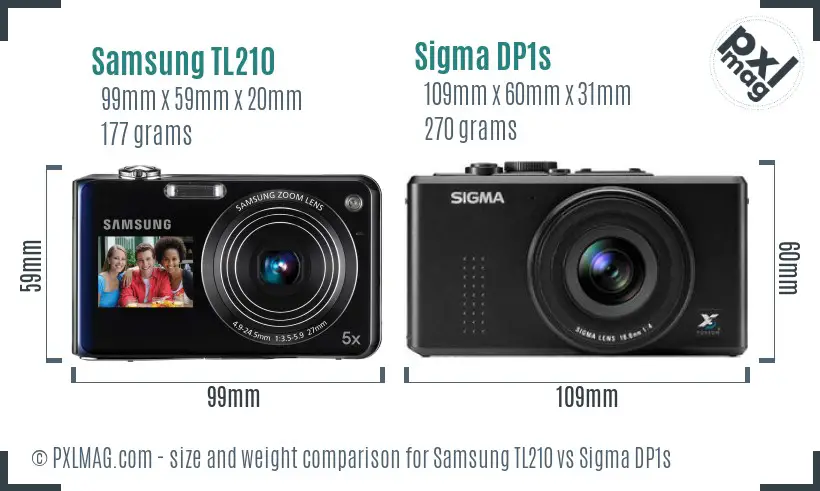 Samsung TL210 vs Sigma DP1s size comparison