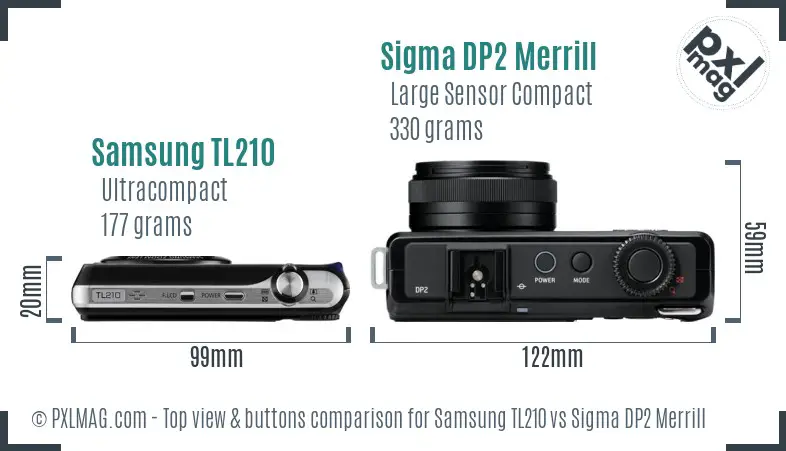 Samsung TL210 vs Sigma DP2 Merrill top view buttons comparison