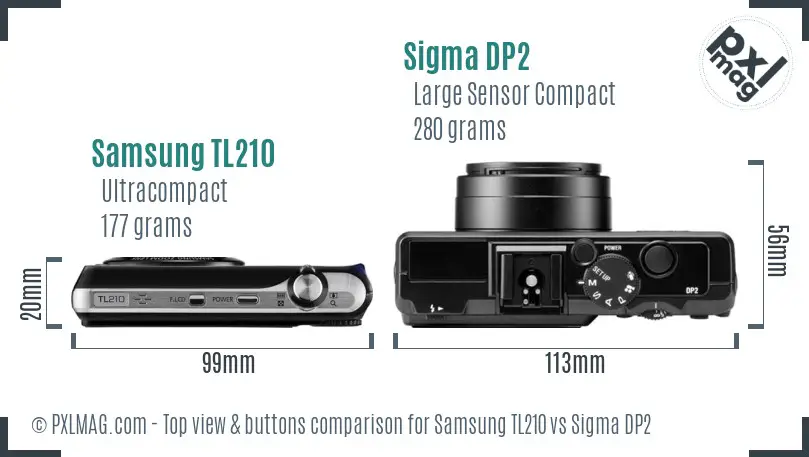 Samsung TL210 vs Sigma DP2 top view buttons comparison