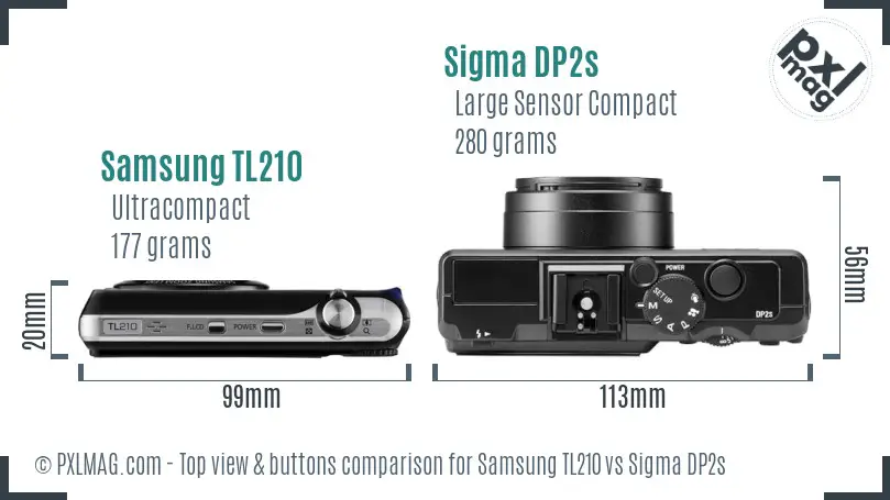 Samsung TL210 vs Sigma DP2s top view buttons comparison