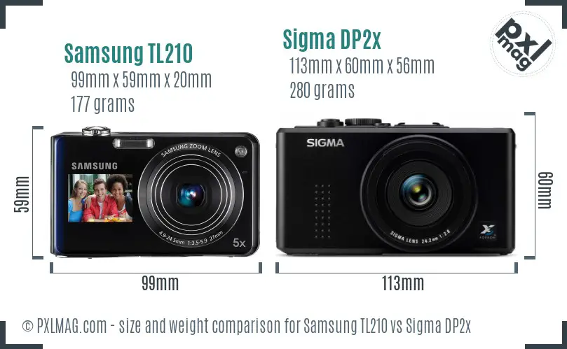Samsung TL210 vs Sigma DP2x size comparison