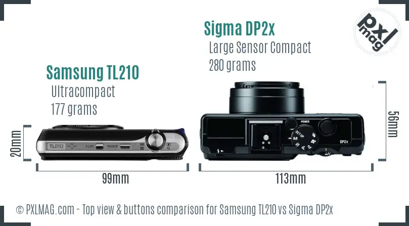 Samsung TL210 vs Sigma DP2x top view buttons comparison