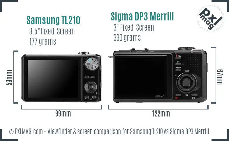 Samsung TL210 vs Sigma DP3 Merrill Screen and Viewfinder comparison