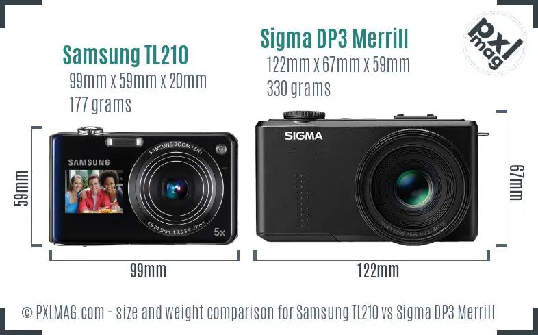 Samsung TL210 vs Sigma DP3 Merrill size comparison