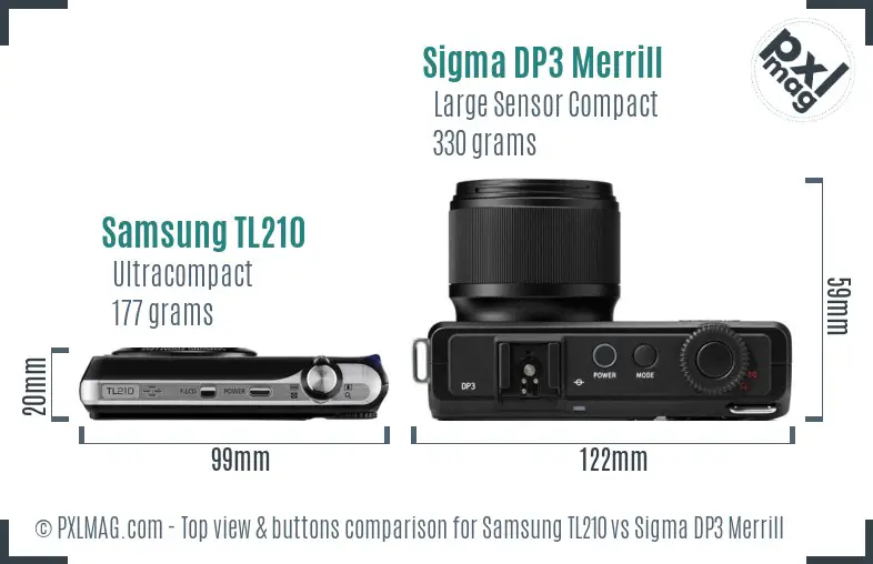 Samsung TL210 vs Sigma DP3 Merrill top view buttons comparison