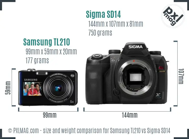 Samsung TL210 vs Sigma SD14 size comparison