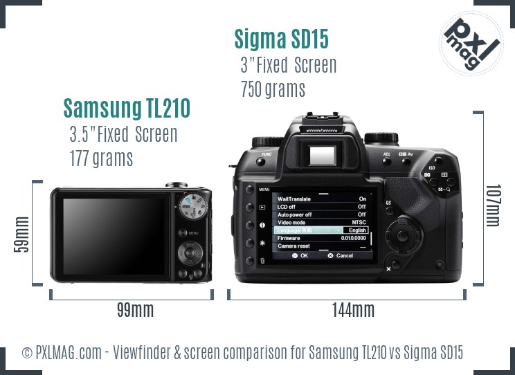 Samsung TL210 vs Sigma SD15 Screen and Viewfinder comparison