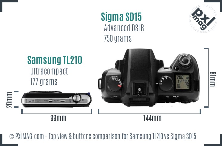 Samsung TL210 vs Sigma SD15 top view buttons comparison