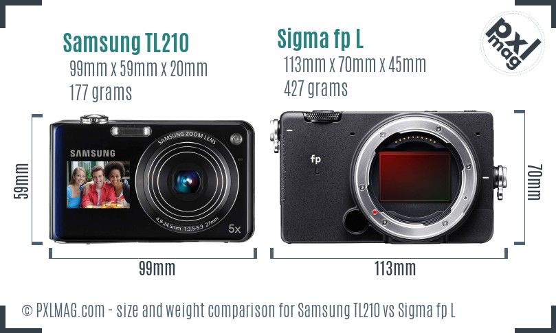 Samsung TL210 vs Sigma fp L size comparison