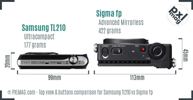 Samsung TL210 vs Sigma fp top view buttons comparison