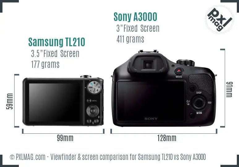 Samsung TL210 vs Sony A3000 Screen and Viewfinder comparison