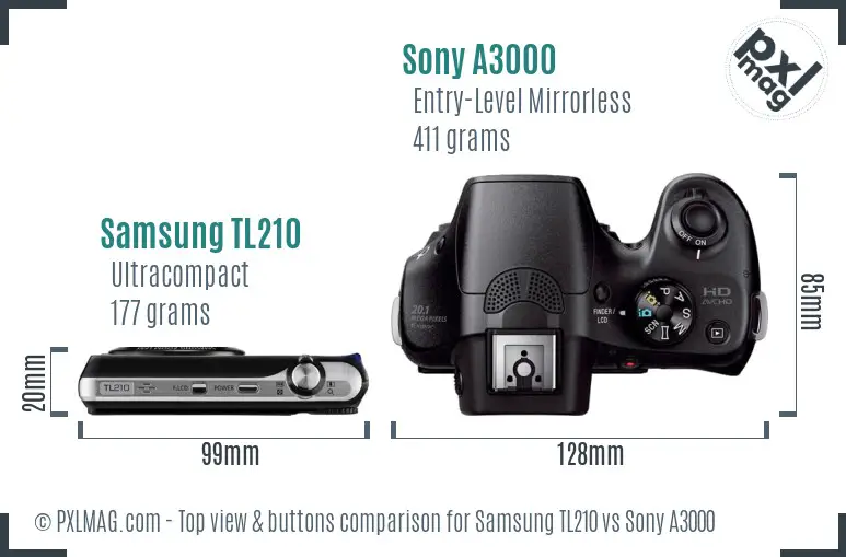 Samsung TL210 vs Sony A3000 top view buttons comparison