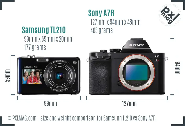 Samsung TL210 vs Sony A7R size comparison