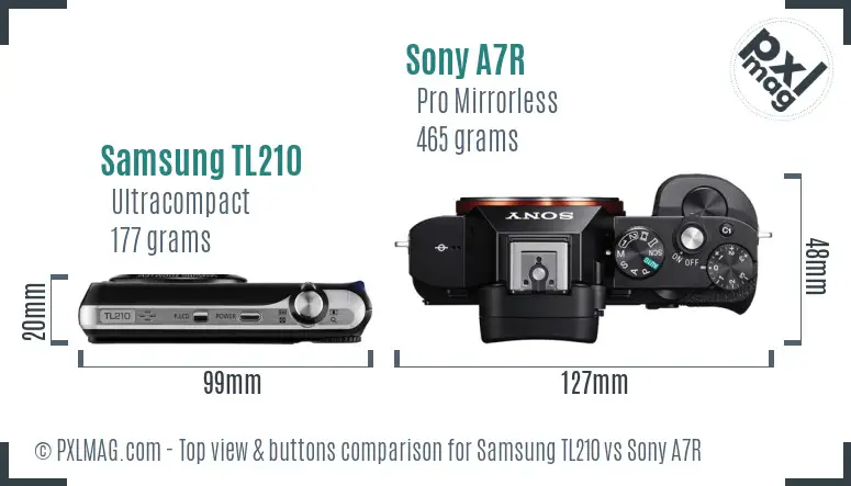 Samsung TL210 vs Sony A7R top view buttons comparison