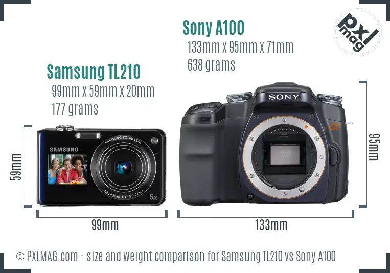 Samsung TL210 vs Sony A100 size comparison