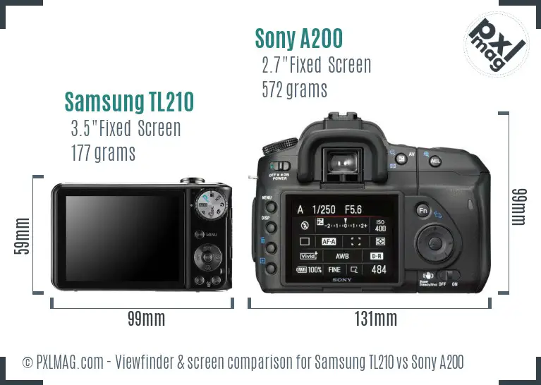 Samsung TL210 vs Sony A200 Screen and Viewfinder comparison