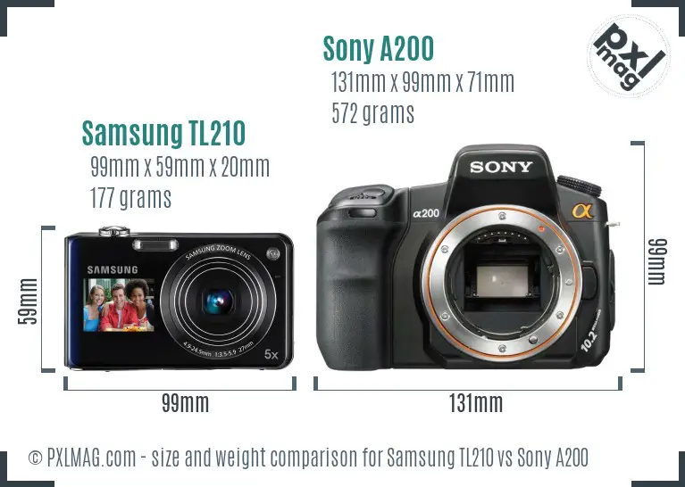 Samsung TL210 vs Sony A200 size comparison