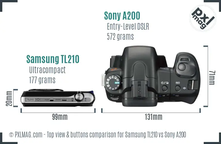 Samsung TL210 vs Sony A200 top view buttons comparison