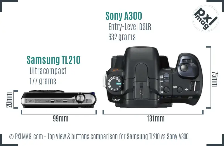 Samsung TL210 vs Sony A300 top view buttons comparison