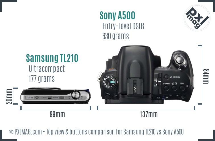 Samsung TL210 vs Sony A500 top view buttons comparison