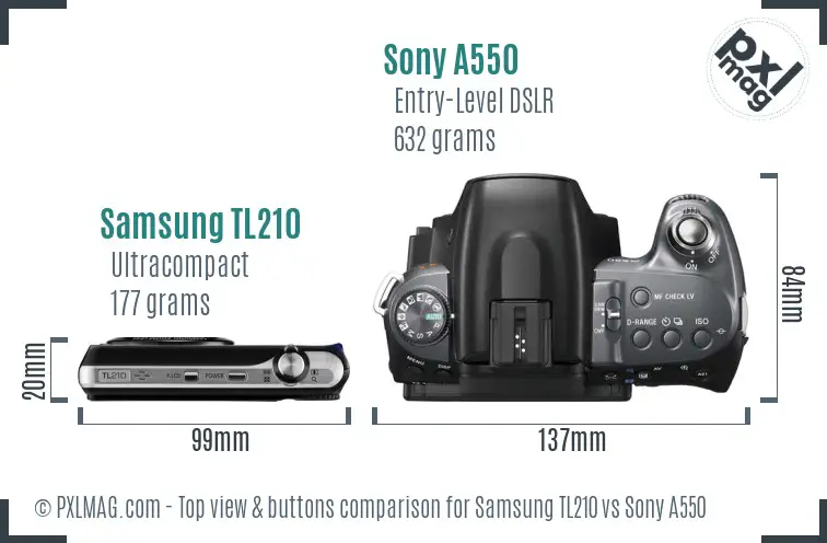 Samsung TL210 vs Sony A550 top view buttons comparison