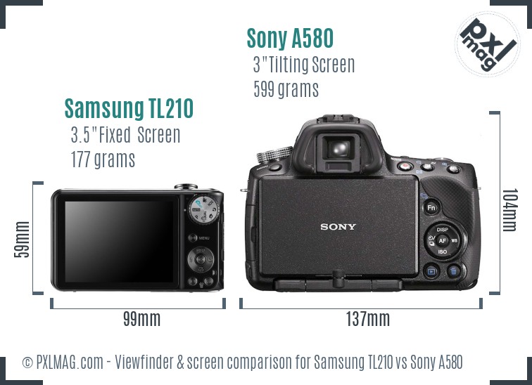 Samsung TL210 vs Sony A580 Screen and Viewfinder comparison